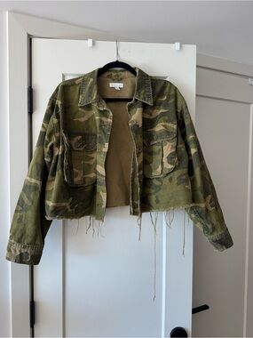 Topshop Olive Camo Cropped Utility Jacket